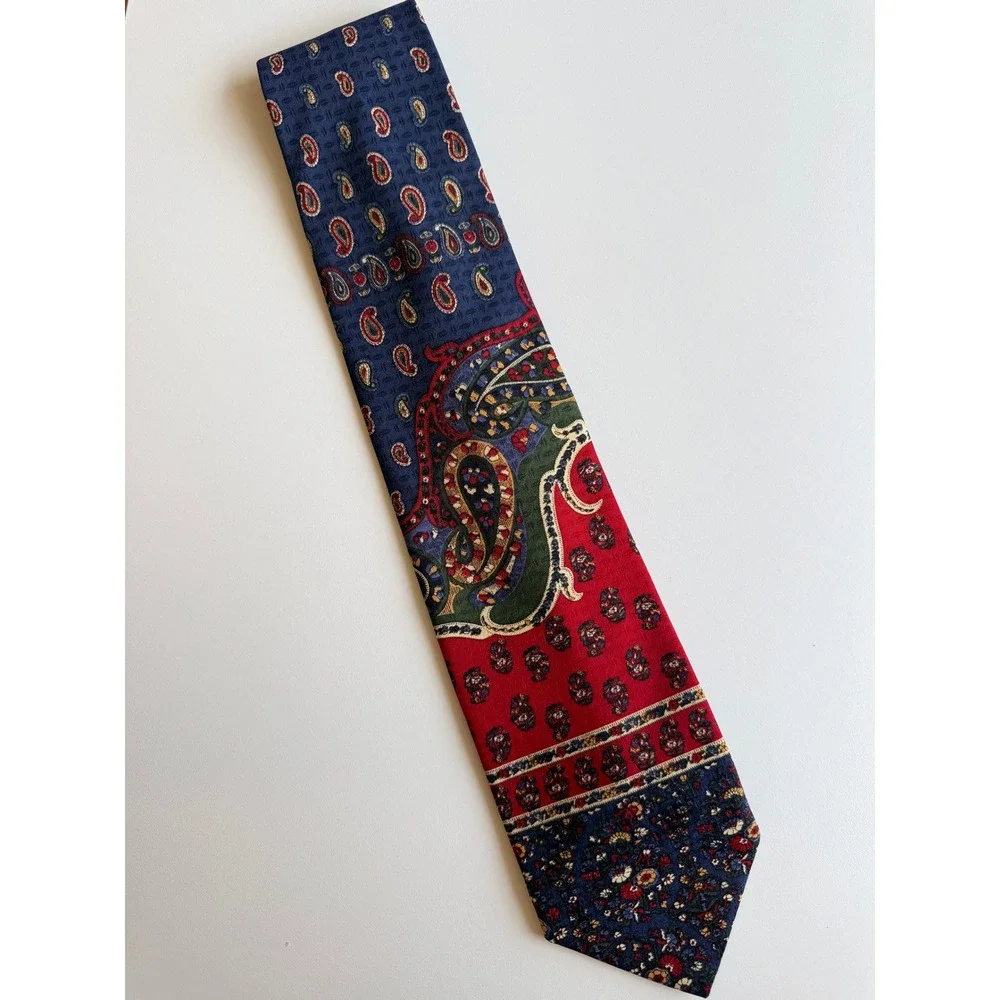 Bentley Kingbury Mens Navy Red Paisley Floral Patchwork Silk Blend Necktie